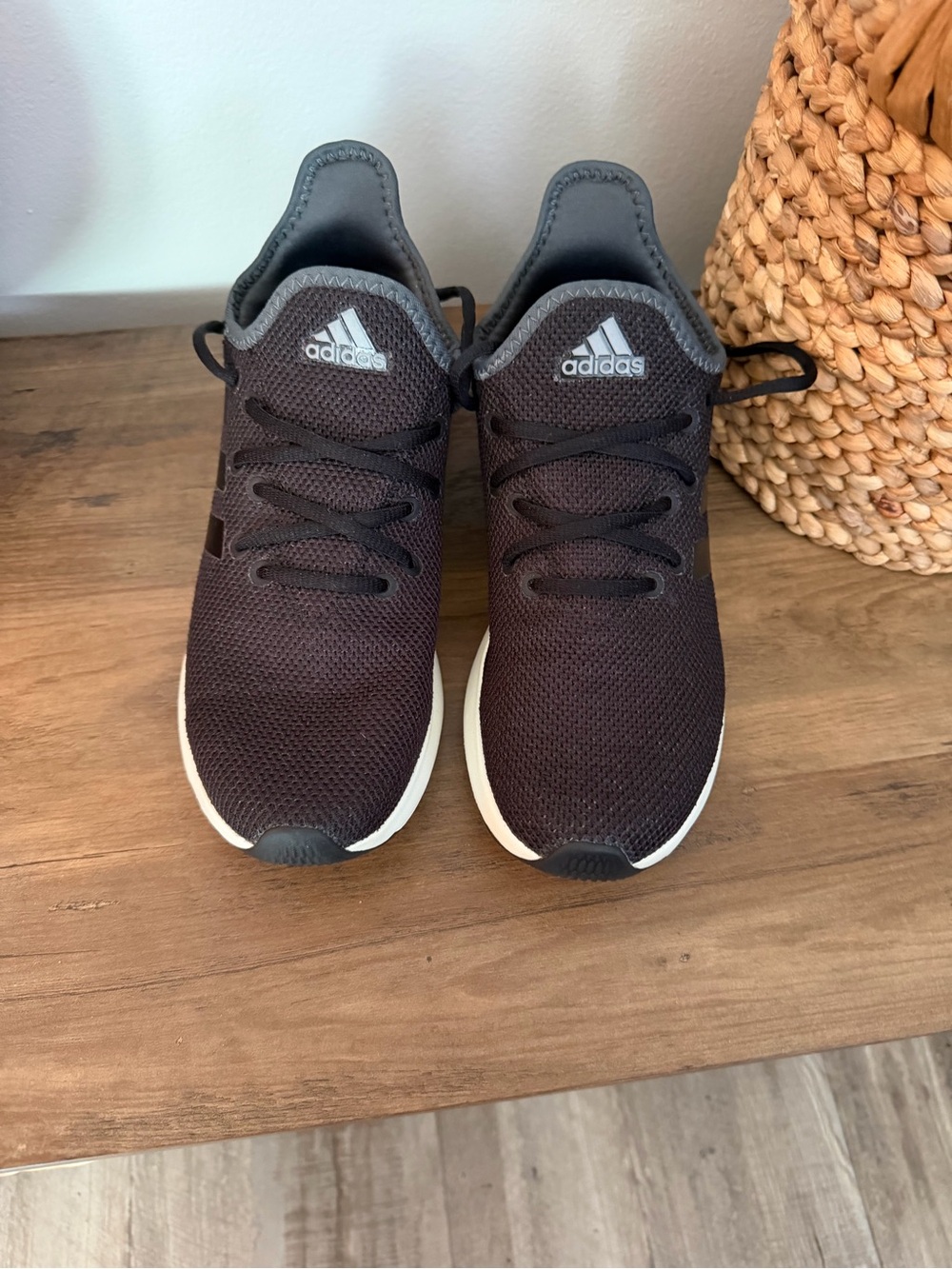 adidas Black Knit CloudFoam Pure Athletic Sneakers with White Soles